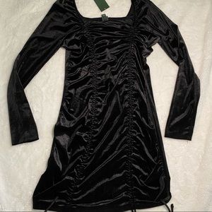 TARGET BRAND WILD FABLE Black Velvet Ruched Long Sleeve Dress Sz: Large